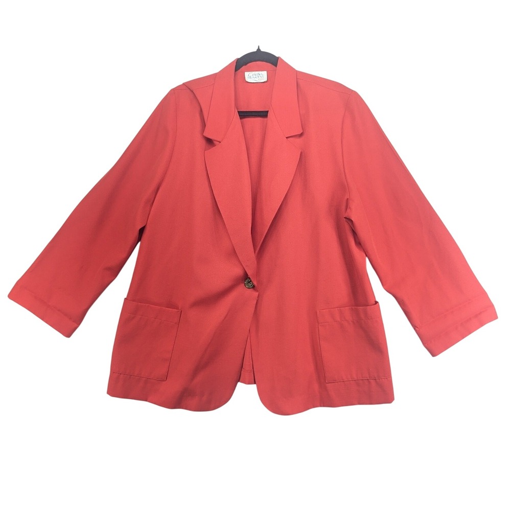 Cristin Stevens Woman Vintage Red Single Button Blazer Jacket Size 20W USA Madeโ